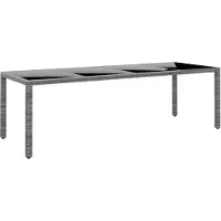 vidaXL Tuintafel 250x100x75 cm gehard glas en poly rattan grijs
