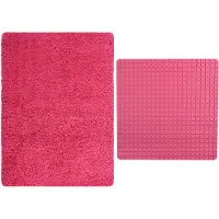 MSV Douche anti-slip mat en droogloop mat - Venice badkamer set - rubber/microvezel - fuchsia roze - Badmatjes