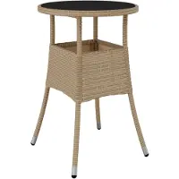 vidaXL Tuintafel Ø60x75 cm gehard glas en poly rattan beige