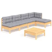 vidaXL 6-delige loungeset voor de tuin met grijze kussens, gemaakt van grenenhout