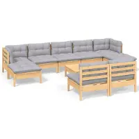 vidaXL 10-delige loungeset voor de tuin met grijze kussens, gemaakt van grenenhout
