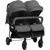 vidaXL Tweelingbuggy staal donkergrijs en zwart