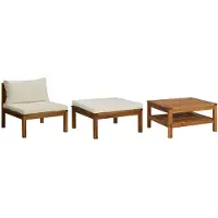 vidaXL 3-delige Loungeset met crèmewitte kussens acaciahout