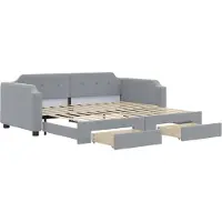 vidaXL Slaapbank met onderschuifbed en lades 90x190 cm stof lichtgrijs