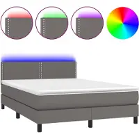 vidaXL Boxspring met matras en LED kunstleer grijs 140x200 cm