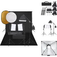 vidaXL Fotostudioset - 3x Fotolamp 23W - 3x Softbox 40x40cm - 3x Statief - Achtergrondsysteem - 5-in-1 Reflectiepaneel - Draagtas - Fotostudio Set