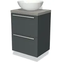 Maxaro Modulo Plato Slim Badkamermeubel voor waskom | 50 cm Donkergrijs Vlak front Grijs eiken blad 2 lades onder elkaar