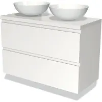 Maxaro Modulo Plato Badkamermeubel voor waskom | 100 cm Mat wit Greeploos front Hoogglans wit blad 2 lades onder elkaar
