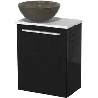 Maxaro Toiletmeubel met waskom | 41 cm Zwart eiken Vlak front Blue stone Natuursteen waskom Mat wit blad