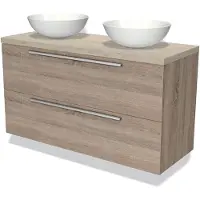 Maxaro Modulo Plato Badkamermeubel voor waskom | 120 cm Eiken Vlak front Lichtgrijs eiken blad 2 lades onder elkaar