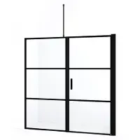 Maxaro Diamond Douchedeur | 180 cm Mat zwart Helder met 4 zwarte strepen Draaideur
