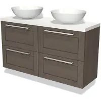 Maxaro Modulo Plato Slim Badkamermeubel voor waskom | 120 cm Donkerbruin eiken Kader front Mat wit blad 4 lades