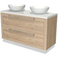 Maxaro Modulo Plato Badkamermeubel voor waskom | 120 cm Lichtbruin eiken Kader front Hoogglans wit blad 2 lades onder elkaar