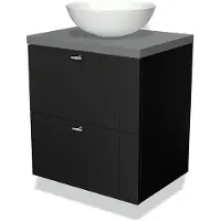 Maxaro Modulo Plato Badkamermeubel voor waskom | 60 cm Mat zwart Lamel front Middengrijs blad 2 lades onder elkaar