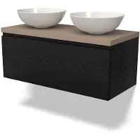 Maxaro Modulo Plato Badkamermeubel voor waskom | 100 cm Zwart eiken Greeploos front Taupe blad 1 lade