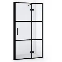 Maxaro Diamond Douchedeur | 90 cm Mat zwart Helder met 4 zwarte strepen Draaideur