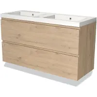 Maxaro Modulo Badkamermeubel met wastafel | 120 cm Lichtbruin eiken Greeploos front Mineraalmarmer 2 lades onder elkaar