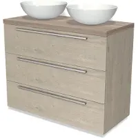 Maxaro Modulo Plato Badkamermeubel voor waskom | 100 cm Lichtgrijs eiken Vlak front Eiken blad 3 lades