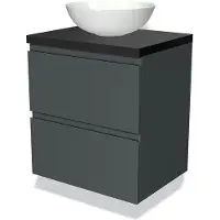 Maxaro Modulo Plato Badkamermeubel voor waskom | 60 cm Donkergrijs Greeploos front Mat zwart blad 2 lades onder elkaar