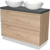 Maxaro Modulo Plato Slim Badkamermeubel voor waskom | 100 cm Lichtbruin eiken Greeploos front Donkergrijs blad 2 lades onder elkaar