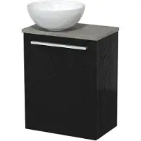 Maxaro Toiletmeubel met waskom | 41 cm Zwart eiken Vlak front Hoogglans wit Keramiek waskom Grijs eiken blad