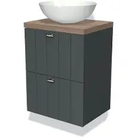 Maxaro Modulo Plato Slim Badkamermeubel voor waskom | 50 cm Donkergrijs Lamel front Middenbruin eiken blad 2 lades onder elkaar