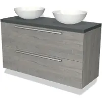 Maxaro Modulo Plato Badkamermeubel voor waskom | 120 cm Grijs eiken Vlak front Donkergrijs blad 2 lades onder elkaar