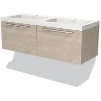 Maxaro Modulo Badkamermeubel met wastafel | 120 cm Lichtgrijs eiken Vlak front Solid surface 2 lades naast elkaar