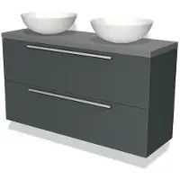 Maxaro Modulo Plato Slim Badkamermeubel voor waskom | 120 cm Donkergrijs Vlak front Middengrijs blad 2 lades onder elkaar