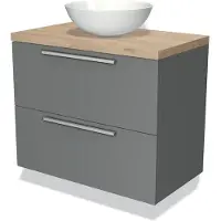 Maxaro Modulo Plato Badkamermeubel voor waskom | 80 cm Middengrijs Vlak front Lichtbruin eiken blad 2 lades onder elkaar