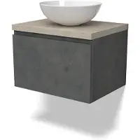 Maxaro Modulo Plato Badkamermeubel voor waskom | 60 cm Donkergrijs beton Greeploos front Lichtgrijs eiken blad 1 lade