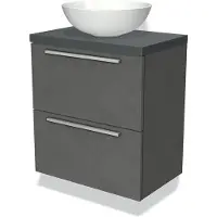 Maxaro Modulo Plato Slim Badkamermeubel voor waskom | 60 cm Donkergrijs beton Vlak front Donkergrijs blad 2 lades onder elkaar