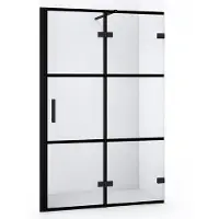 Maxaro Diamond Douchedeur | 120 cm Mat zwart Helder met 4 zwarte strepen Draaideur