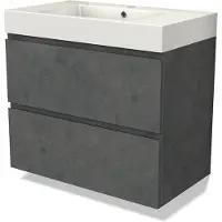 Maxaro Modulo Badkamermeubel met wastafel | 80 cm Donkergrijs beton Greeploos front Mineraalmarmer 2 lades onder elkaar