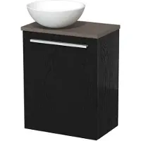 Maxaro Toiletmeubel met waskom | 41 cm Zwart eiken Vlak front Mat wit Keramiek waskom Donkerbruin eiken blad