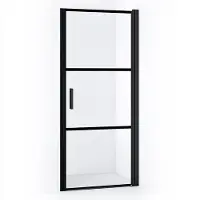 Maxaro Diamond Douchedeur | 70 cm Mat zwart Helder met 4 zwarte strepen Draaideur