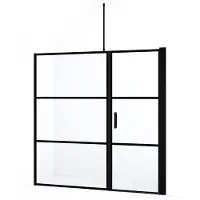 Maxaro Diamond Douchedeur | 200 cm Mat zwart Helder met 4 zwarte strepen Draaideur
