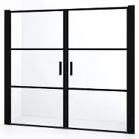 Maxaro Diamond Douchedeur | 210 cm Mat zwart Helder met 4 zwarte strepen Pendeldeur