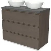 Maxaro Modulo Plato Badkamermeubel voor waskom | 100 cm Donkerbruin eiken Greeploos front Donkergrijs beton blad 3 lades