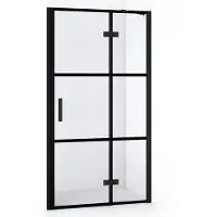 Maxaro Diamond Douchedeur | 90 cm Mat zwart Helder met 4 zwarte strepen Draaideur
