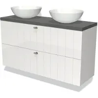Maxaro Modulo Plato Slim Badkamermeubel voor waskom | 120 cm Hoogglans wit Lamel front Donkergrijs beton blad 2 lades onder elkaar