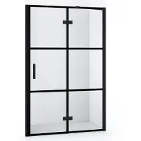 Maxaro Diamond Douchedeur | 110 cm Mat zwart Helder met 4 zwarte strepen Draaideur