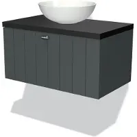 Maxaro Modulo Plato Badkamermeubel voor waskom | 80 cm Donkergrijs Lamel front Mat zwart blad 1 lade