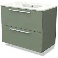 Maxaro Modulo Badkamermeubel met wastafel | 80 cm Saliegroen Vlak front Keramiek 2 lades onder elkaar