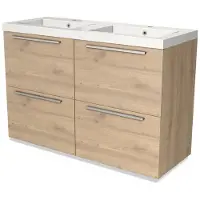 Maxaro Modulo Badkamermeubel met wastafel | 120 cm Lichtbruin eiken Vlak front Mineraalmarmer 4 hoge lades