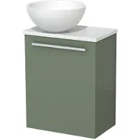Maxaro Toiletmeubel met waskom | 41 cm Saliegroen Vlak front Mat wit Solid surface waskom Hoogglans wit blad