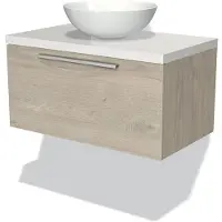 Maxaro Modulo Plato Badkamermeubel voor waskom | 80 cm Lichtgrijs eiken Vlak front Hoogglans wit blad 1 lade