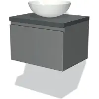 Maxaro Modulo Plato Badkamermeubel voor waskom | 60 cm Middengrijs Greeploos front Donkergrijs blad 1 lade