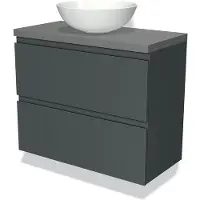 Maxaro Modulo Plato Slim Badkamermeubel voor waskom | 80 cm Donkergrijs Greeploos front Middengrijs blad 2 lades onder elkaar