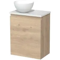 Maxaro Toiletmeubel met waskom | 41 cm Lichtbruin eiken Greeploos front Mat wit Solid surface waskom Hoogglans wit blad